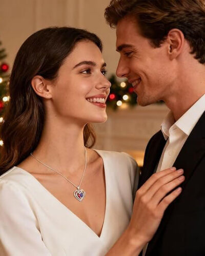 Rose Heart Double Birthstone Necklaces 10