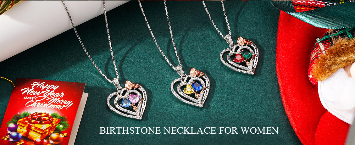 Rose Heart Double Birthstone Necklaces 4