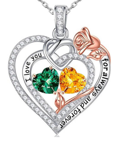 Rose Heart Double Birthstone Necklaces