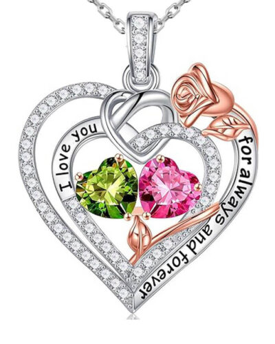 Rose Heart Double Birthstone Necklaces