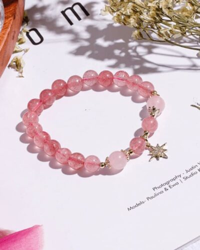 Rose Quartz Bracelet for Love with Moon Star Pendant