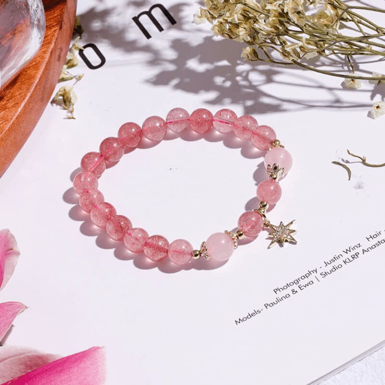 Rose Quartz Bracelet for Love with Moon Star Pendant