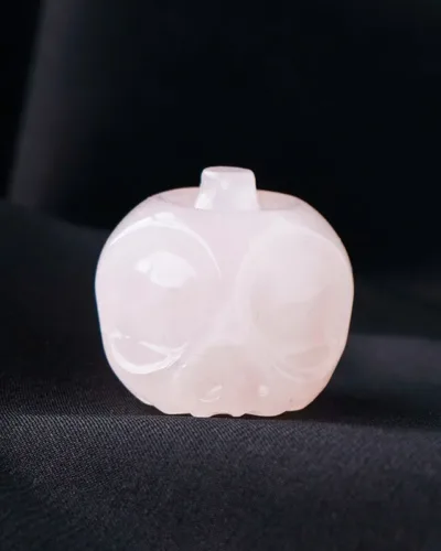 Genuine Crystal Apple Skull Rose Quartz Carving