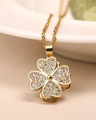 Rotatable 18K Gold Stainless Steel Clover Necklace