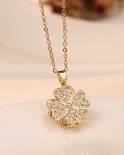 Rotatable 18K Gold Stainless Steel Clover Necklace