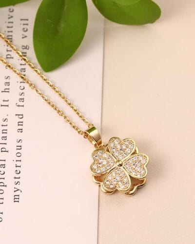 Rotatable 18K Gold Stainless Steel Clover Necklace