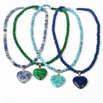 Round Bead Crystal Heart Pendant Necklace Wholesale 3 1