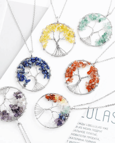 6 Colors Tree of Life Pendant Crystal Necklaces Bulk