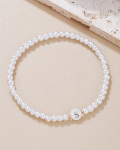 Versatile A-Z Letter Beaded Pearl Bracelet for Women