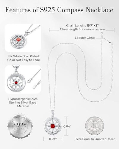 S925 Compass Birthstone Necklace Gifts 10