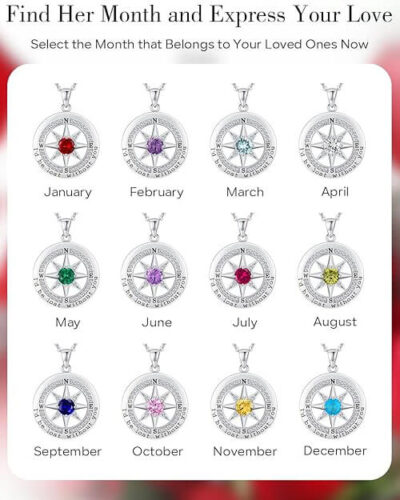 S925 Compass Birthstone Necklace Gifts 17