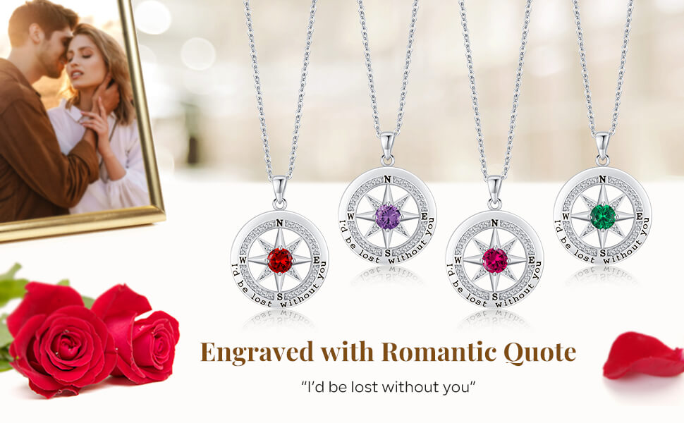 S925 Compass Birthstone Necklace Gifts 19
