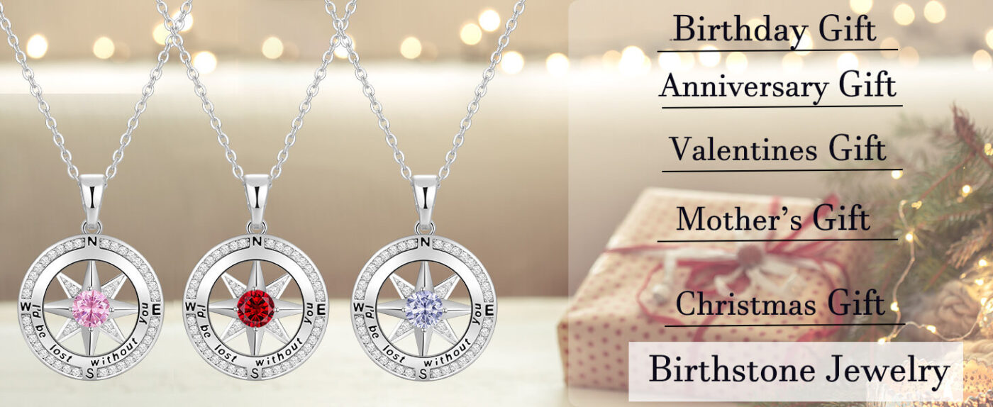 S925 Compass Birthstone Necklace Gifts 20