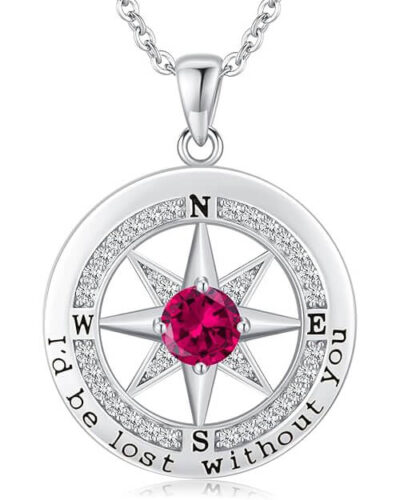 S925 Compass Birthstone Necklace Gifts for Wife Anniversary Jewelry
