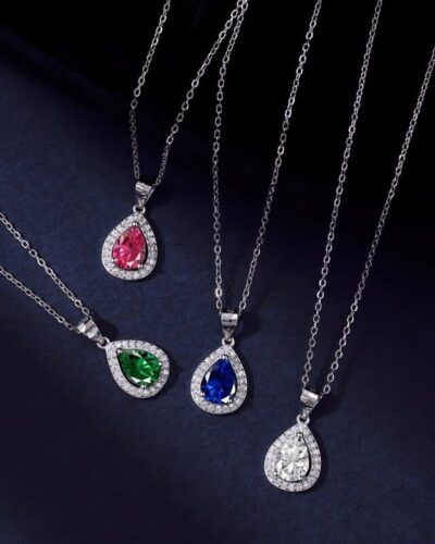 S925 Silver Antique Pear Shaped Diamond Pendant Necklace