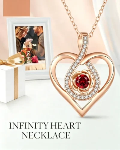 S925 Silver Eternal Heart Rose Infinity Birthstone Necklace Gift for Mom Wife
