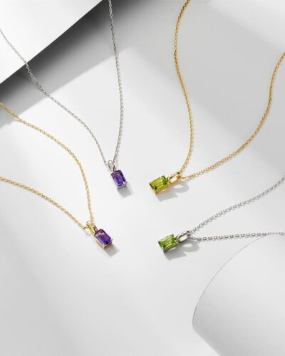 S925 Silver Minimalist Baguette Peridot August Birthstone Necklace 4