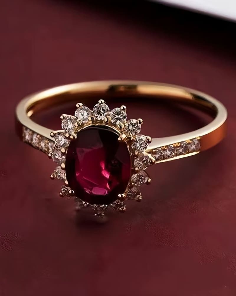 S925 Silver Vintage Ruby Red Zircon Engagement Ring