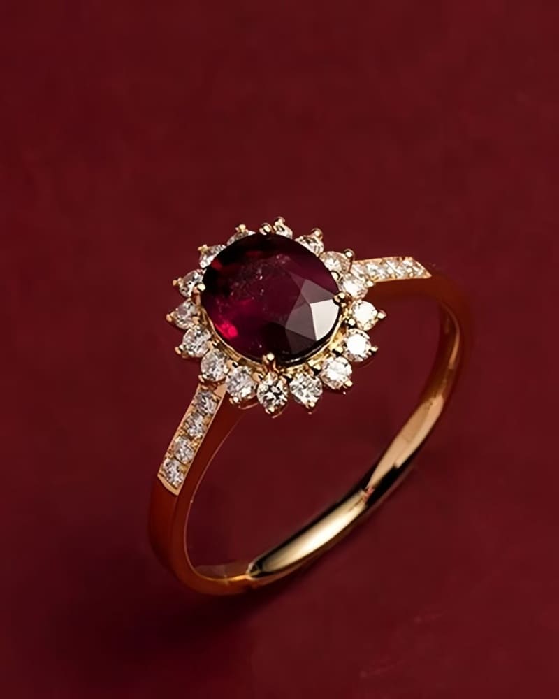 S925 Silver Vintage Ruby Red Zircon Engagement Ring