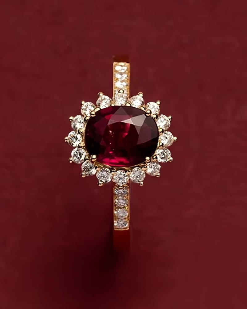 S925 Silver Vintage Ruby Red Zircon Engagement Ring