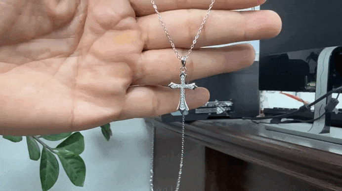 Delicate Sterling Silver Thick Cross Pendant CZ Necklace for Women
