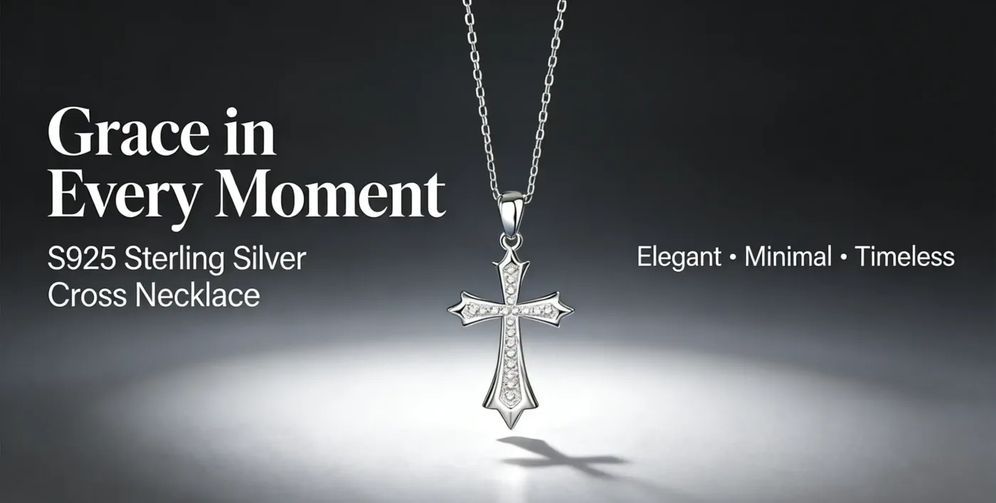 Delicate Sterling Silver Thick Cross Pendant CZ Necklace for Women