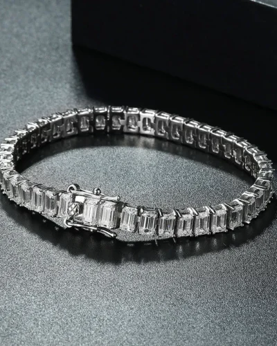 S925 Sterling Silver Emerald Cut Moissanite Tennis Bracelet