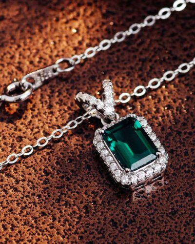 S925 Sterling Silver Lab Grown Emerald Necklace