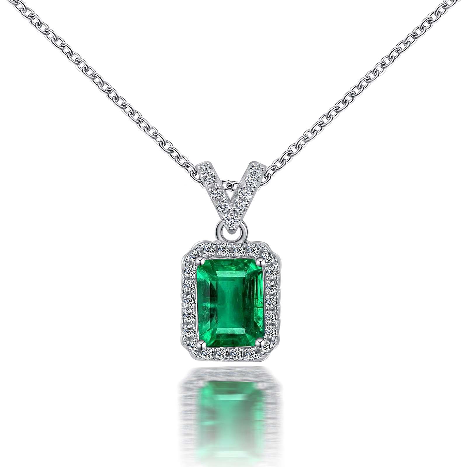 S925 Sterling Silver Lab Grown Emerald Necklace - Görüntü 4