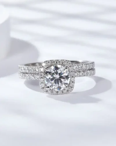 S925 Sterling Silver Moissanite Halo Rings Set for Women