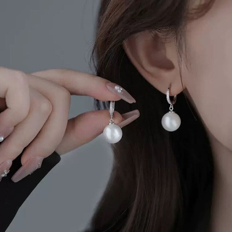 S925 Sterling Silver Pearl Drop Huggie Earrings Daily Wear
