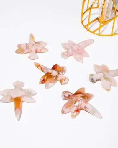 Sakura Agate Pink Dragonfly Crystal Carving Bulk