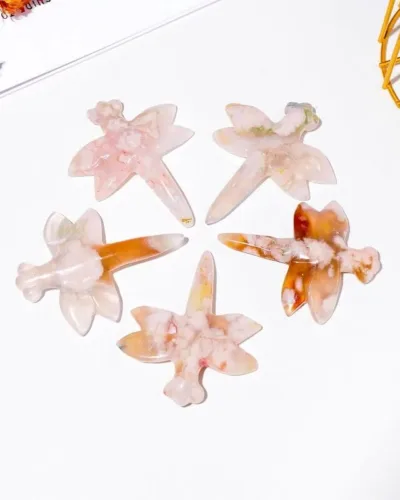 Sakura Agate Pink Dragonfly Crystal Carving Bulk