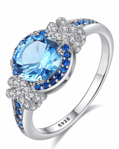 Sapphire September Ring S925 Round Cut Halo Birthstone Ring