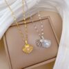 Seashell Pearl Gold Stainless Steel Locket Necklace