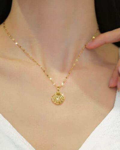 Seashell Pearl Gold Stainless Steel Locket Necklace