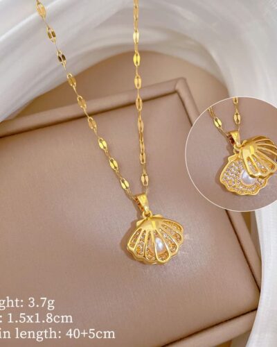 Seashell Pearl Gold Stainless Steel Locket Necklace