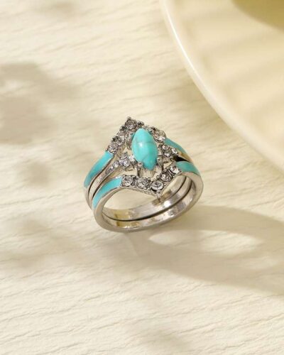 Set of 3 Turquoise Womens Vintage Rings