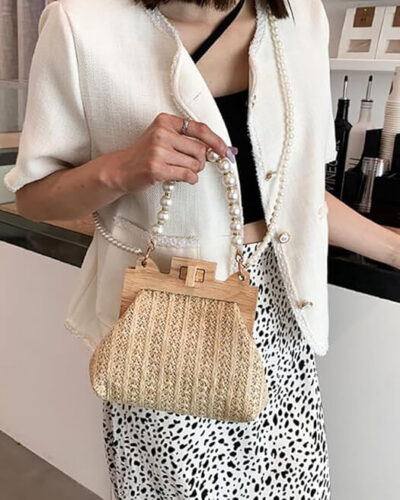 Vaihtoehtoinen näkymä Shell Raffia Purses Pearl Handbag Straw Shoulder Bag:stä