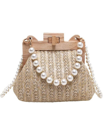 Shell Raffia Purses Pearl Handbag Straw Shoulder Bag