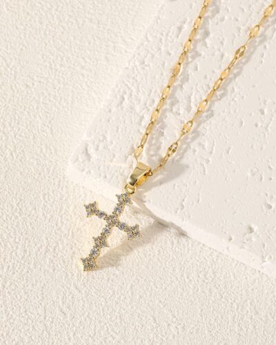 Shiny Cubic Zirconia Cross Necklace Clavicle Chain