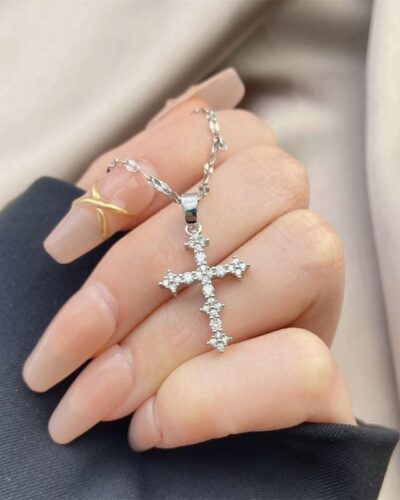 Shiny Cubic Zirconia Cross Necklace Clavicle Chain