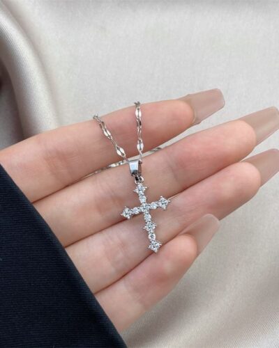 Shiny Cubic Zirconia Cross Necklace Clavicle Chain
