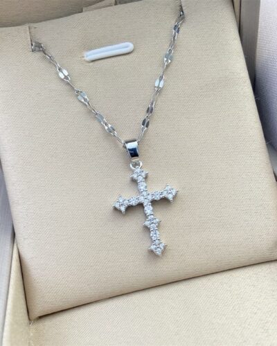 Shiny Cubic Zirconia Cross Necklace Clavicle Chain