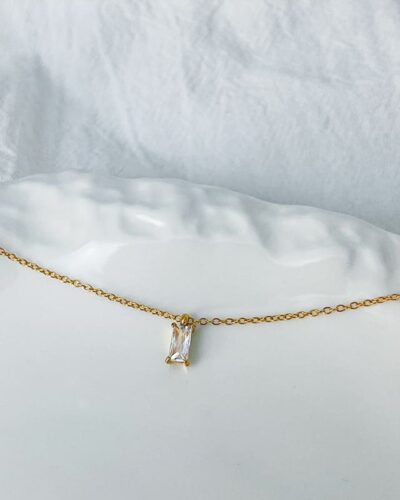 Shiny Rectangle April Diamond Birthstone Necklace for Her