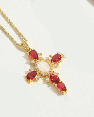 Shiny Zircon Gold Virgin Mary Cross Necklace Custom Chains