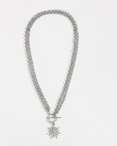 Chunky Gold Stacked Necklaces OT Buckle Sun Pendant Hip-hop