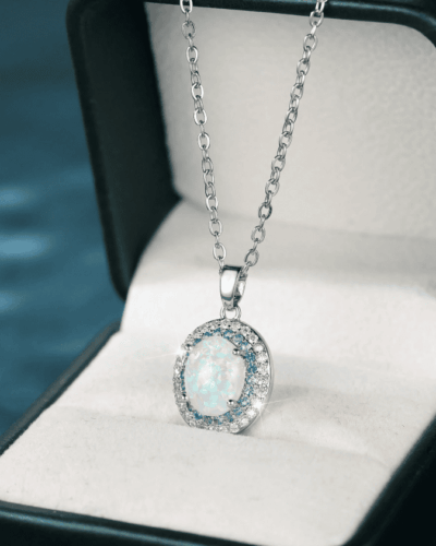 Silver Luxury Teardrop Synthetic Opal Solitaire Necklace