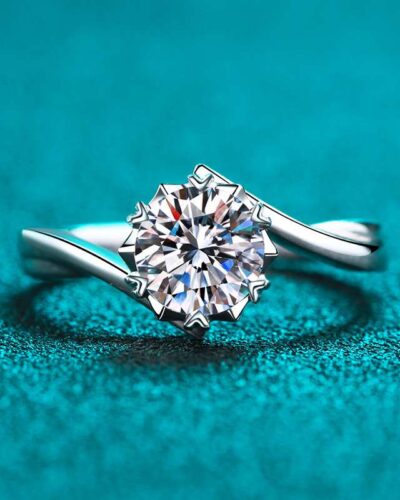 Silver Moissanite Ring with 925 Sterling Silver Snowflake Design