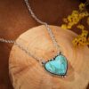 Silver Retro Heart Shaped Turquoise Necklace Boho Style